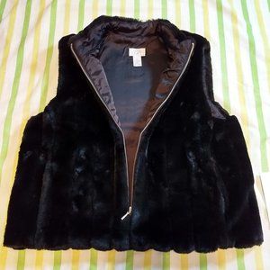 Ann Taylor Loft Black Vegan Faux Fur Zip-Up Vest size L Large Luxurious & Soft